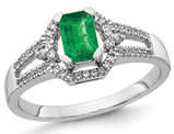 1/2 Carat (ctw) Natural Emerald Ring in 14K White Gold with Diamonds 1/6 Carat (ctw)